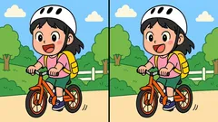 Quebra-cabeças: encontre 3 diferenças numa imagem de uma menina numa bicicleta em 45 segundos